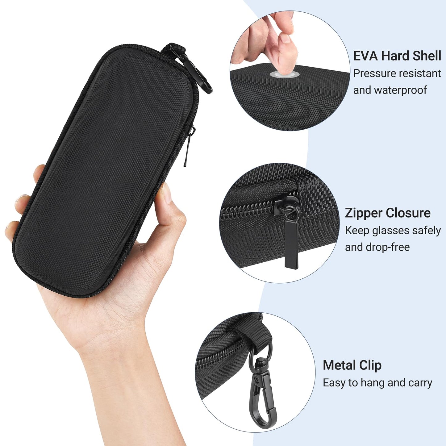 Mkono Double Eyeglasses Case, EVA Hard Shell Travel Sunglass Organizer with Zipper Closure Multiple Glasses Case for Travel (Black)