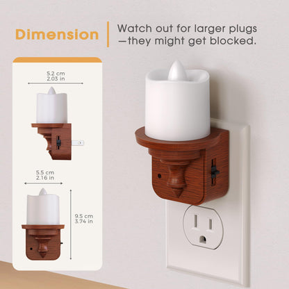 Briignite Flameless Candle Night Lights, Amber Plug-in 2 Pack, LED Candle with Light Sensor, 0-100LM Dimmable, Kids Hallway Bathroom Nightlight