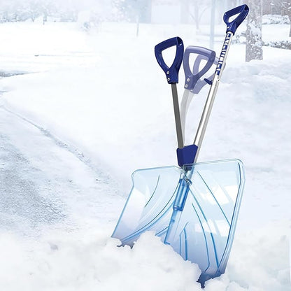 Snow Joe Snow Shovel, Shovelution Strain-Reducing Ice Remover w/ Assist Handle, 18", Blue - Heavy-Duty Blade Tool for Digging and Removing Ice from Driveway, Patio, and Yard, SJ-SHLV02