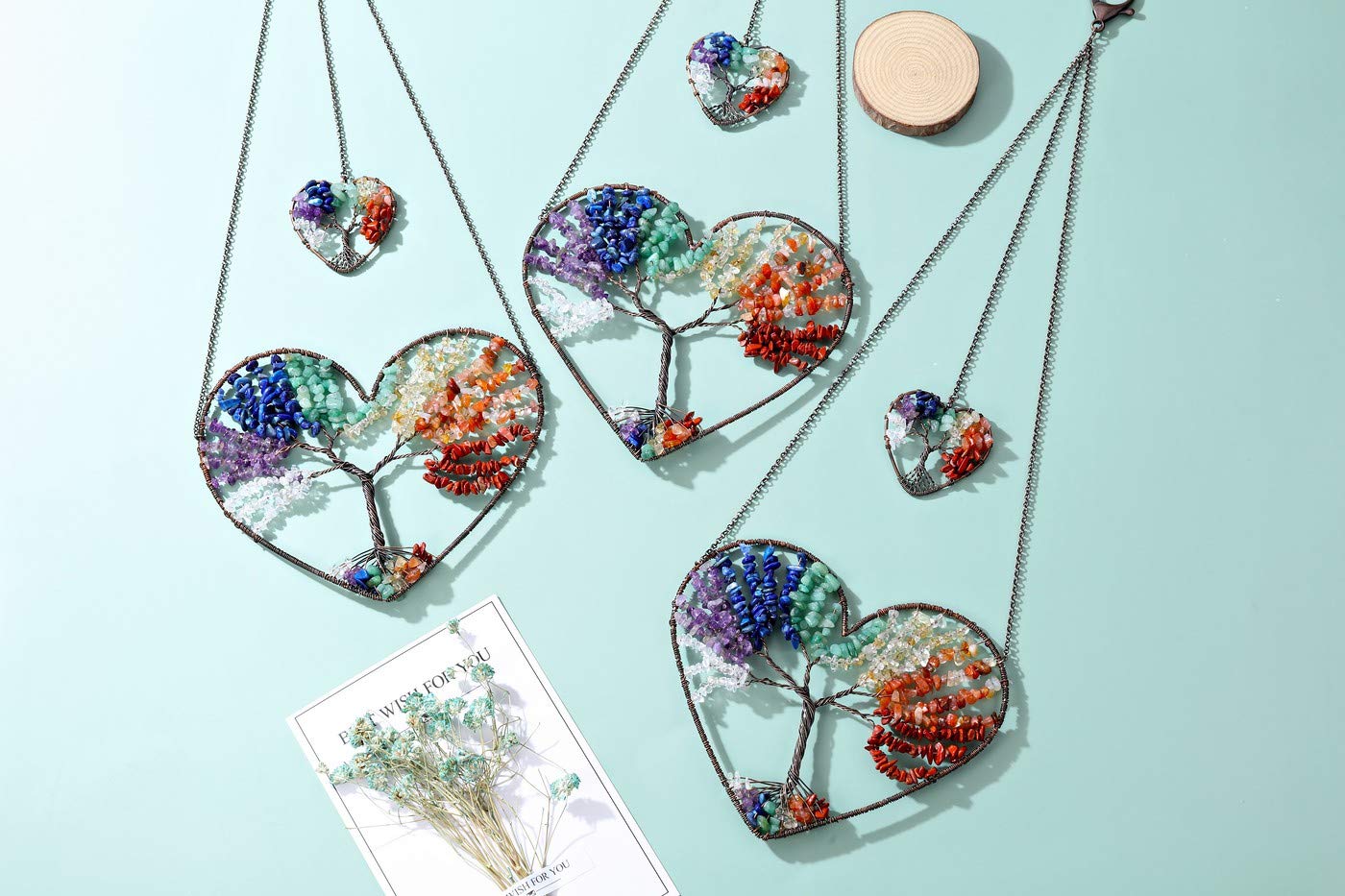 PESOENTH Chakra Crystal Tree of Life Heart Wall Hanging Decor Gifts for Women,Bohemian 7 Chakra Healing Crystals Reiki Stones Ornaments Spiritual Gifts Christmas Tree Home Hanging Decorations