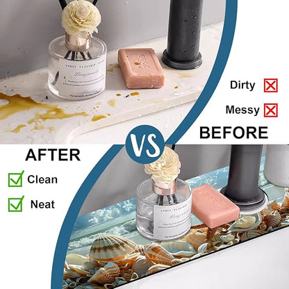 Beach Sink Splash Guard Shells Starfish Waves Faucet Absorbing Mat Fast Drying
