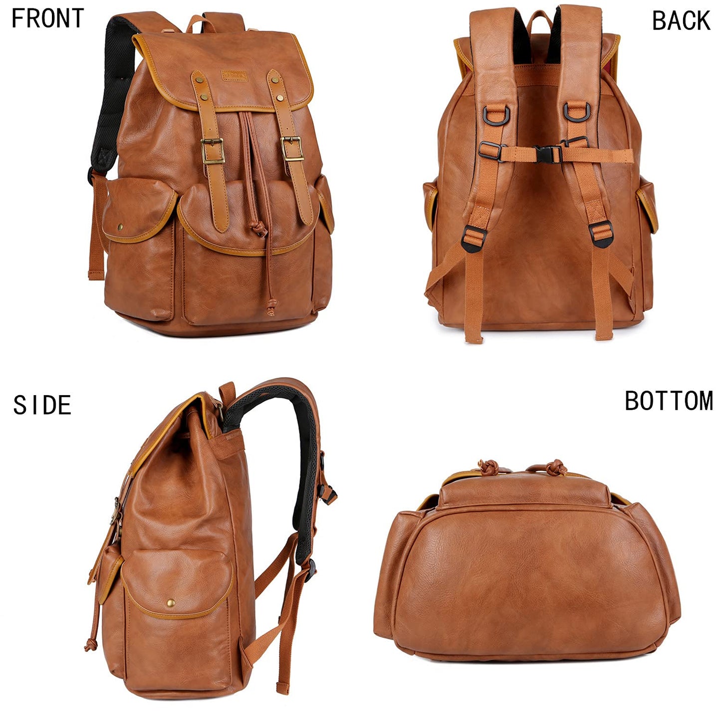 Vegan Leather 15.6 inch Laptop Backpack Hiking Camping Backpack Satchel Bookbag Travel Business Backpack CN-01 (Brown)