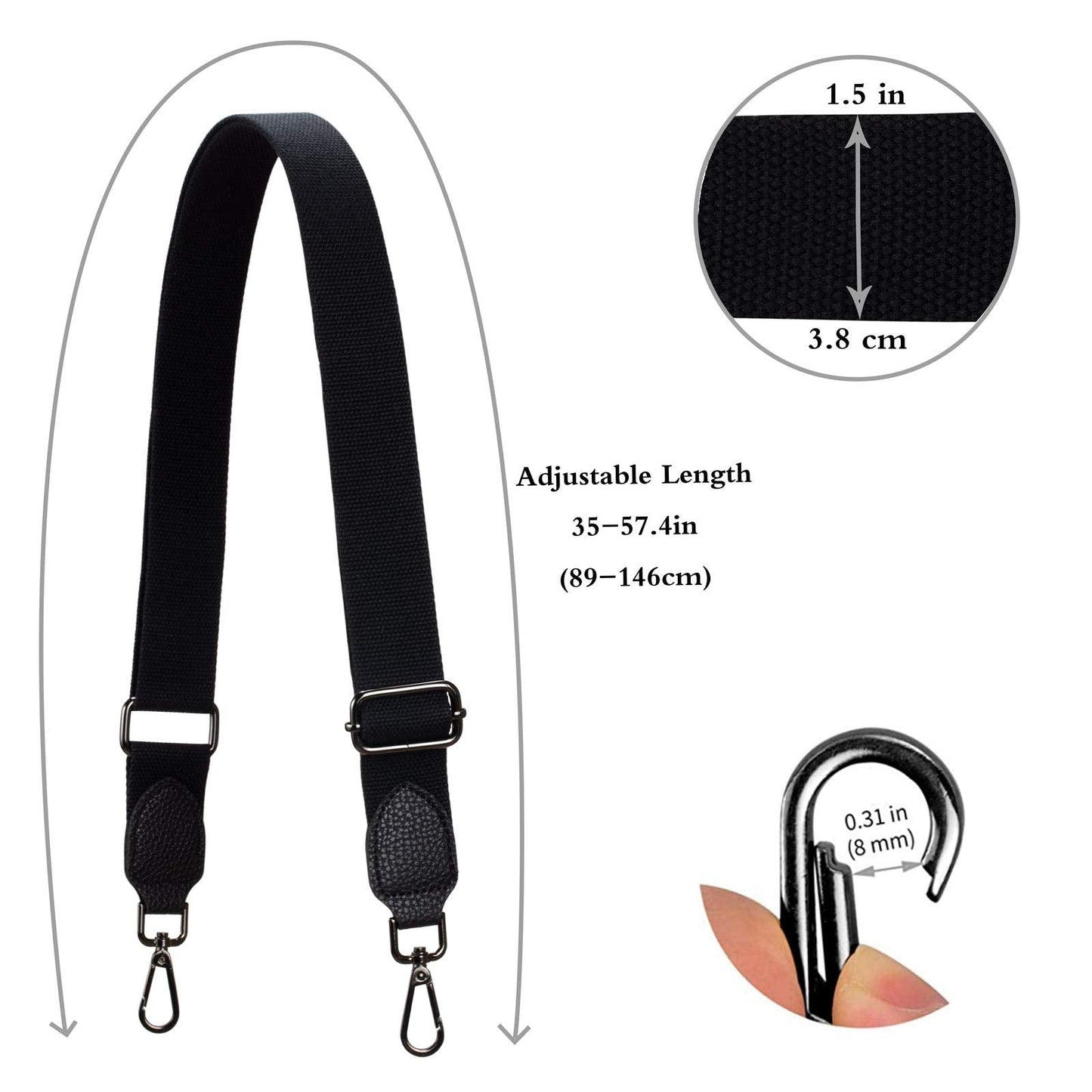 Allzedream Purse Straps Replacement Crossbody Bags Handbag Wide Canvas Leather Adjustable (Black)