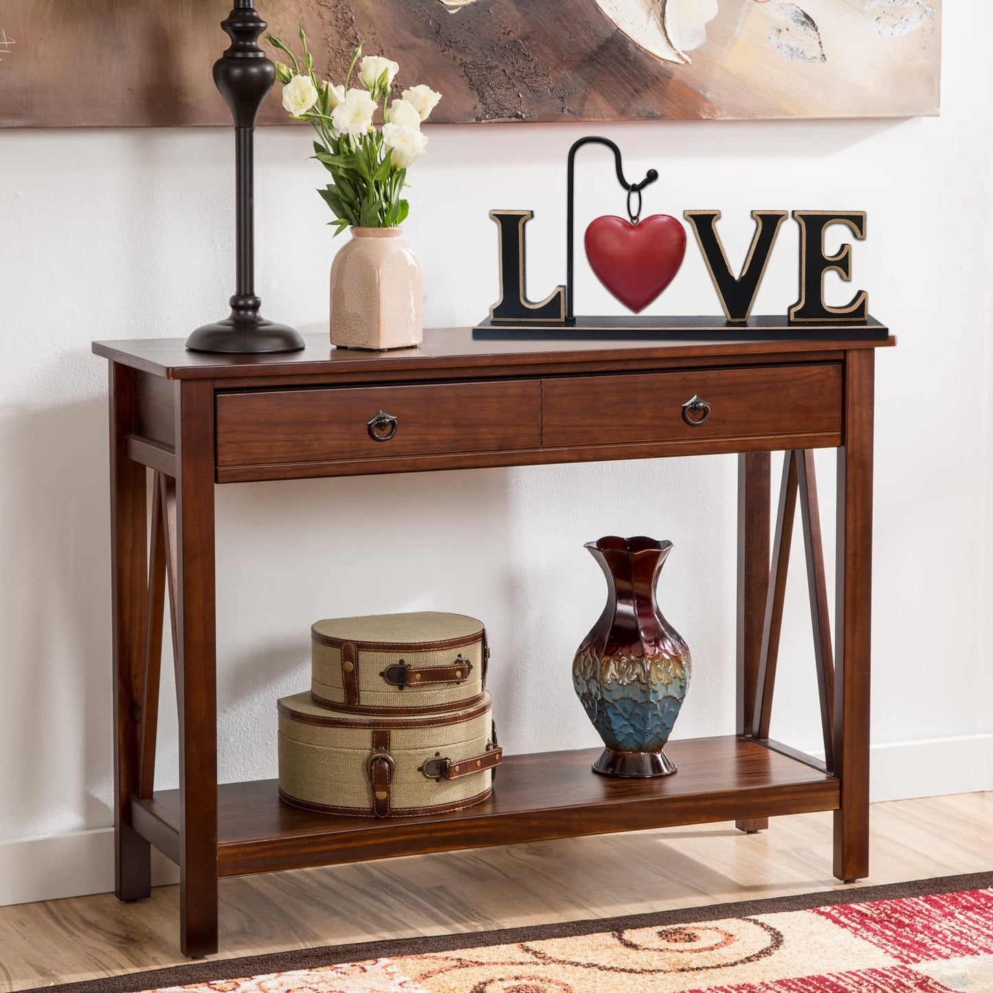 Wood Love Sign Freestanding Letters Cutout Wooden Words Block Mother's Day Home Decor Mantle Mantel Fireplace - Decorative Tabletop Centerpiece Rustic Christmas Wedding Valentine's Day Party Decoration