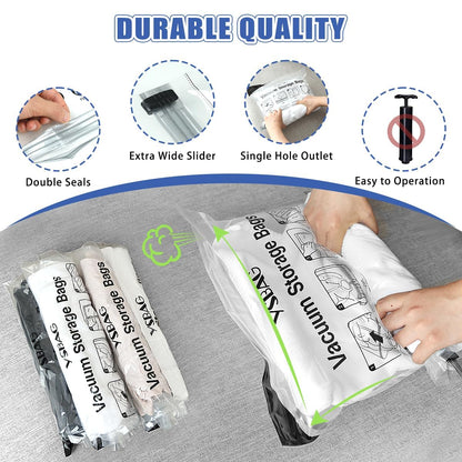 Seal Bags for Clothing- Roll Up Compression Storage Bags, Space Saver Shrink Organisers for Travel Luggage Clothes Blankets Comforters (6 Small)