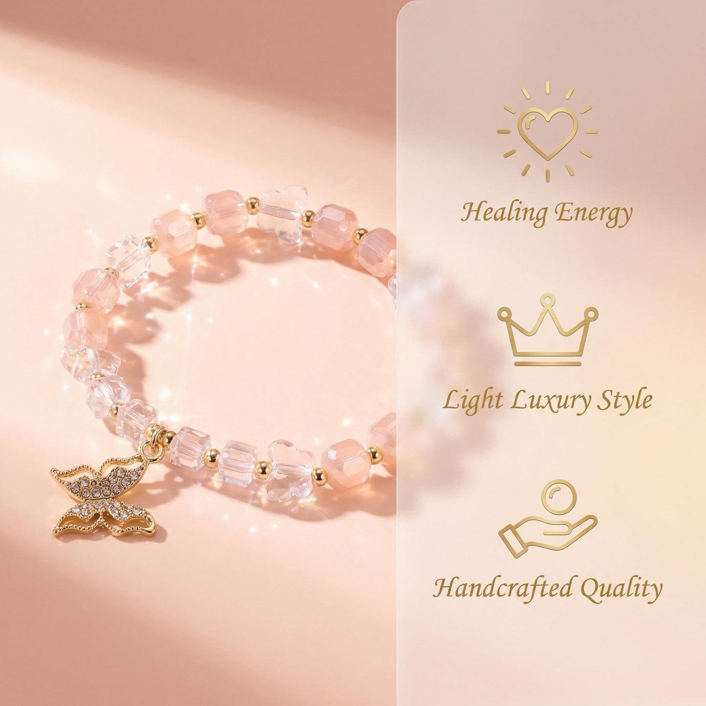 jasonking Butterfly Crystal Stretch Bracelet for Women,Birthday Gift for Mothers, aniversary gift (light yellow)