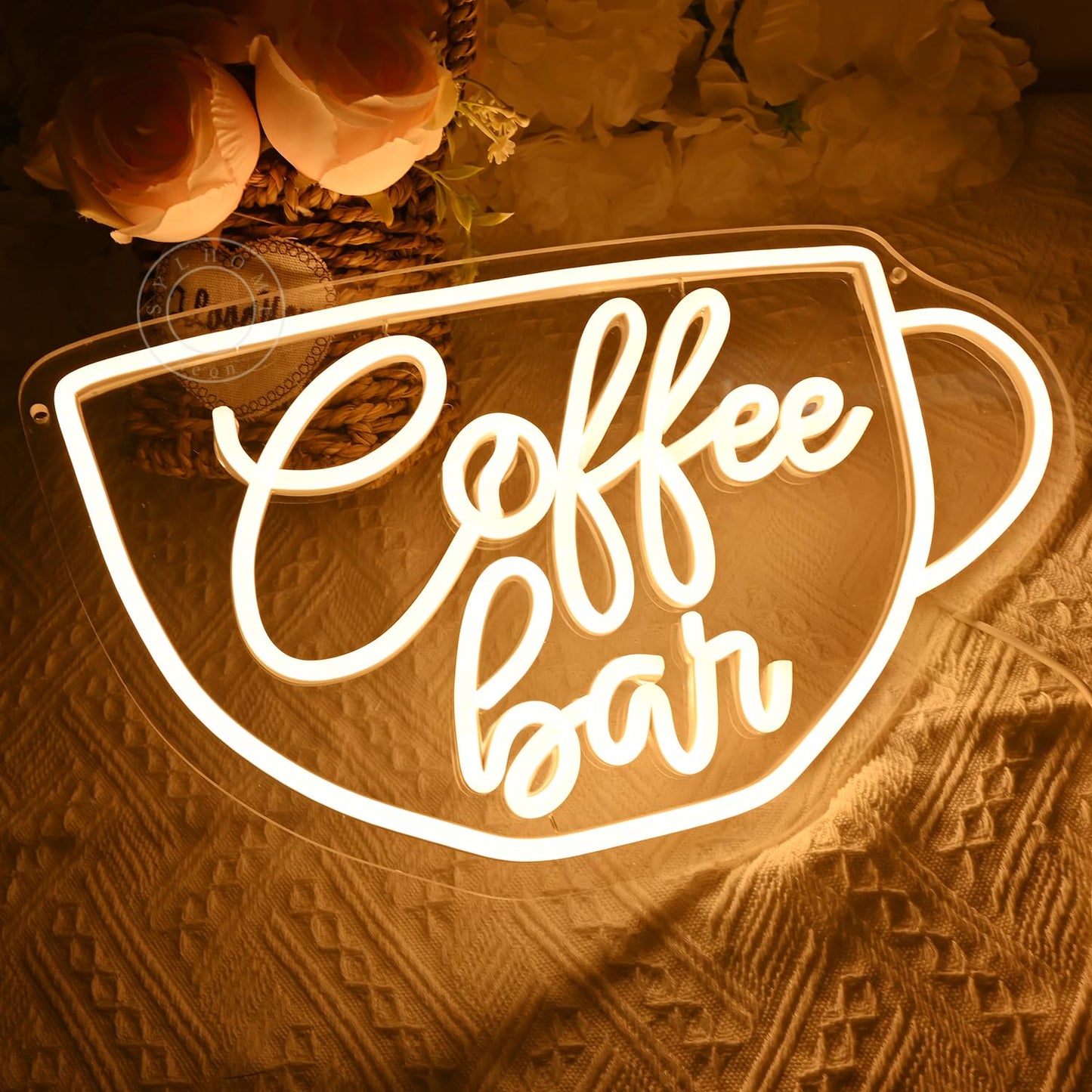 SYLHOME Coffee Bar Led Neon Light Sign Coffee Shop Business Home Bedroom Kitchen Restaurant Birthday Christmas Party Light Up Sign 15.75" X 9.4" USB Warm White