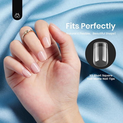 Beetles Gel Nail Kit Short Almond, 240Pcs Easy Nail Extension Set Shaped Clear Tips with 5 in 1 Nail Glue Base & Top Coat and Mini UV Lamp, Nail Tips Art Acrylic Nail Kit Gifts for Women