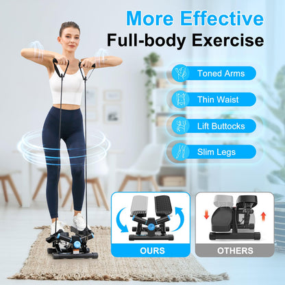 DLAEIOK Steppers for Exercise at Home, Twist Stepper with 350LBS Loading Capacity, Mini Stepper with Resistance Bands, Hydraulic Fitness Stair Stepper for Home with LCD Monitor