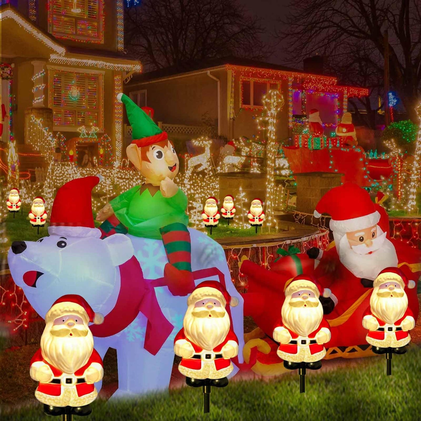 Windpnn Upgraded 6-Pack Solar Christmas Garden Stake Lights, Outdoor Waterproof Solar Santa Claus Stake Christmas Pathway Lights for Garden Decorations Lawn Pathway Patio (8 Modes)