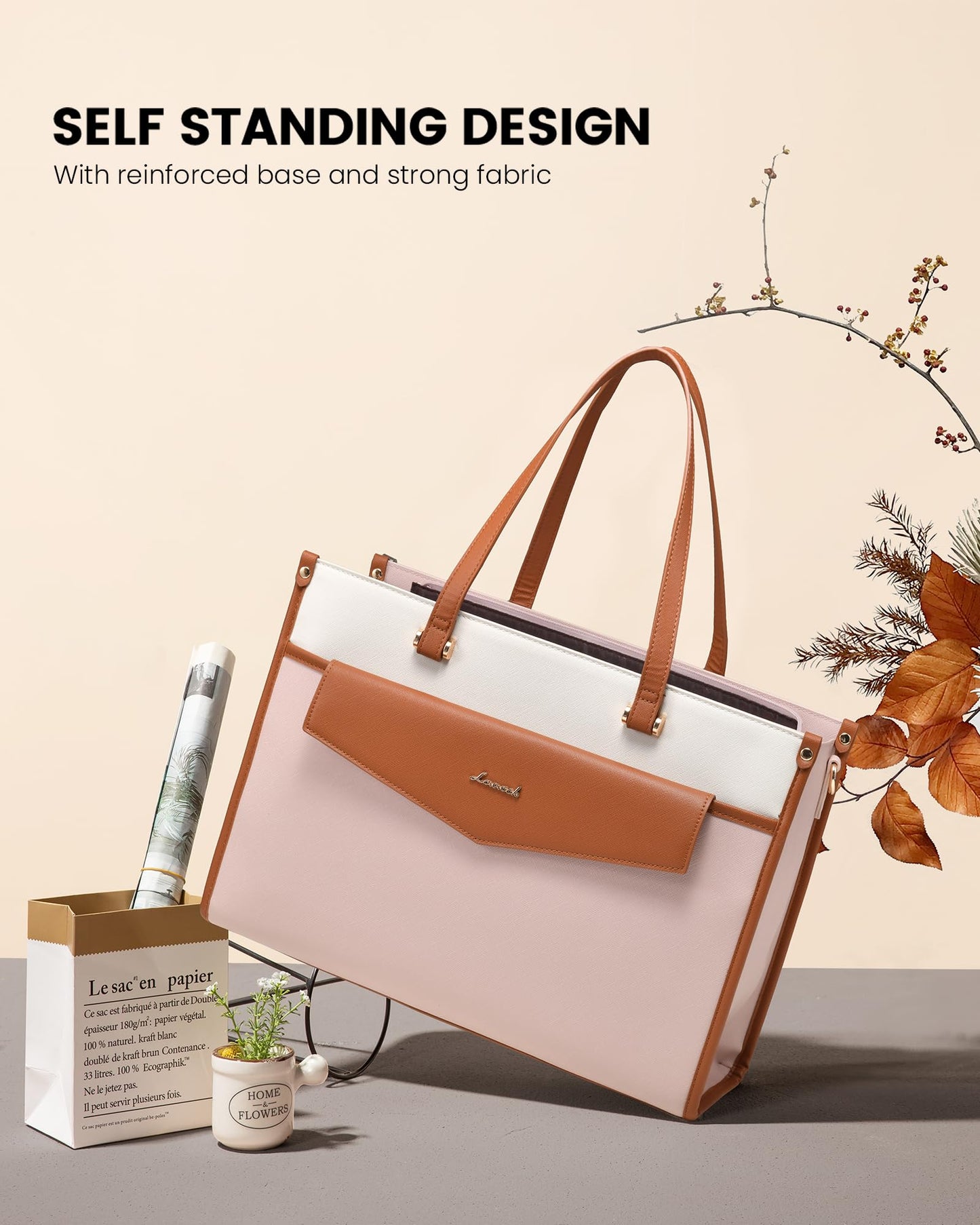 LOVEVOOK Laptop Bag for Women, 15.6'' Laptop Tote Purse 2-in-1 Professional Work Bag Business Briefcase with Clutch Purse, Waterproof Leather Computer Handbag for Teacher Office Travel