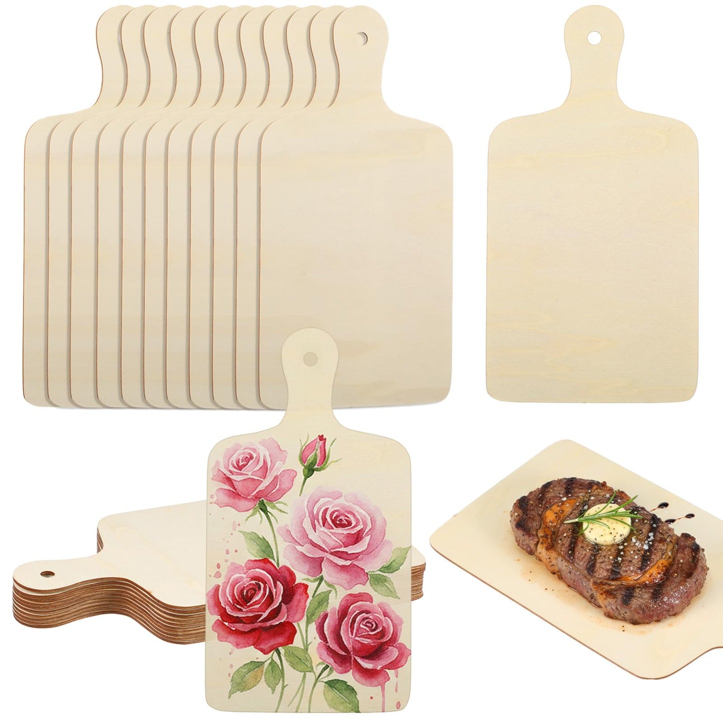 24 Pcs 11.8 x 6.3 Inch Large Unfinished Wooden Cutting Boards with Handles Charcuterie Boards for DIY Crafts, Kitchen Serving, Christmas Thanksgiving Decor
