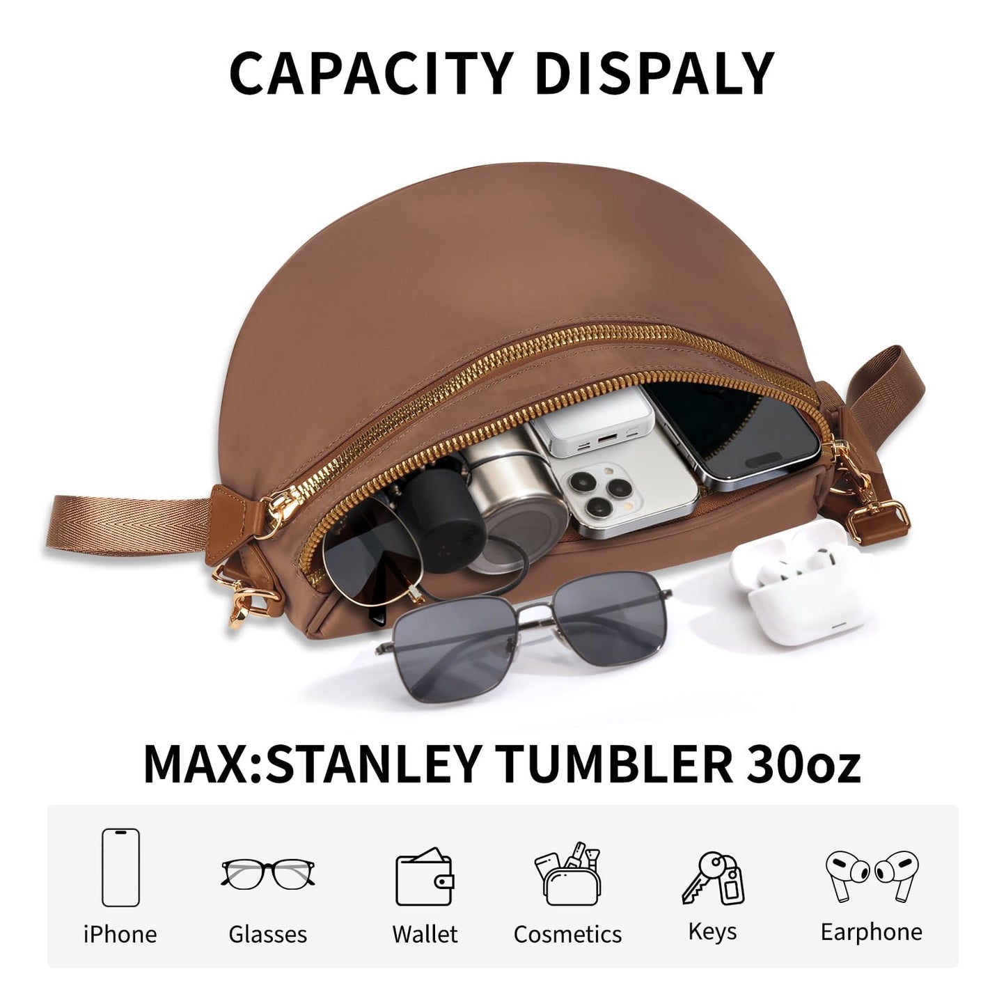 Crossbody Bags for Women Cross Body Purse Bum Bag Large Fanny Waist Pack with Adjustable Strap Caramel Brown