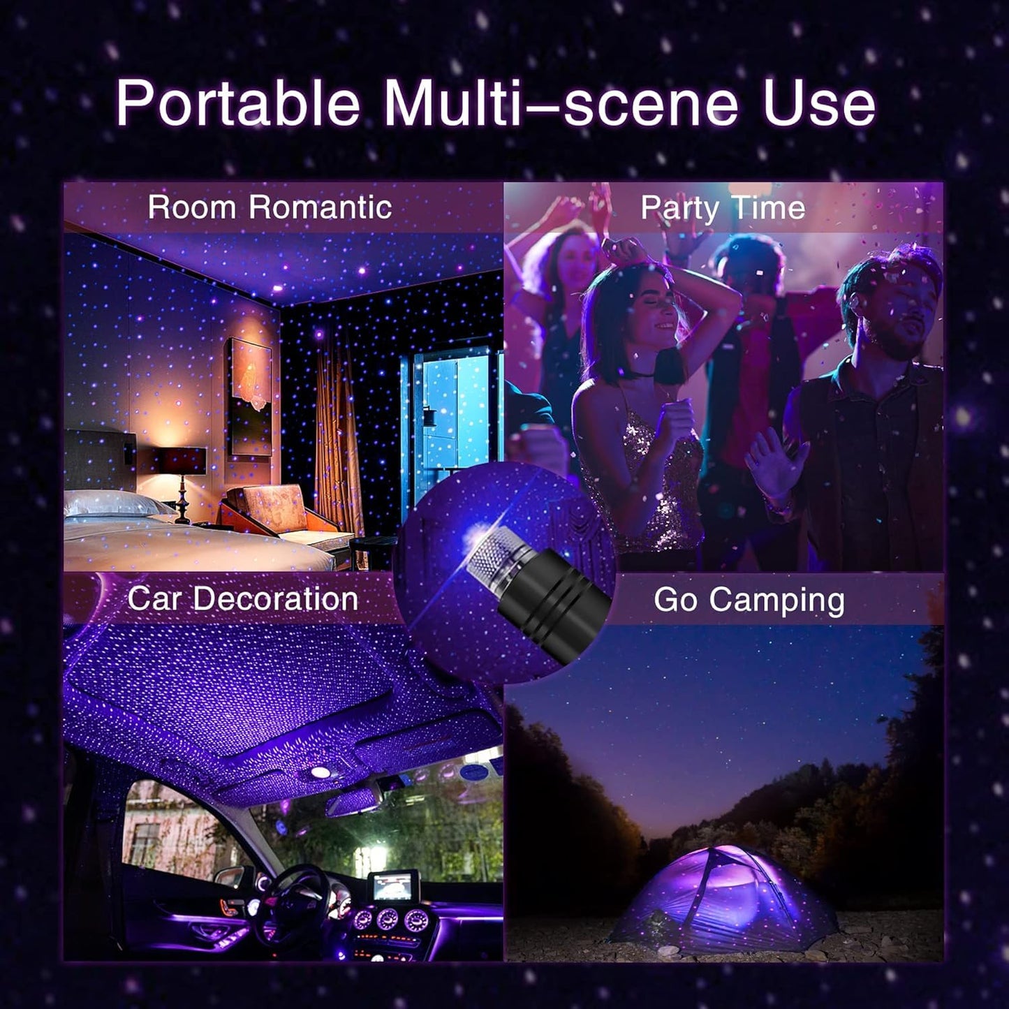 USB Star Projector Night Light, Adjustable Romantic Blue Interior Car Lights, Bending Freely Portable Auto Roof Lights Decoration for Ceiling, Bedroom, Party