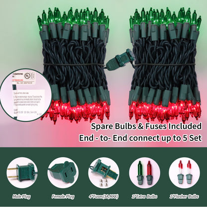 LAMPHOME Super-Bright Extendable Christmas Lights Decoration 100 Lights 19.6ft UL Certified Mini Bulb String Lights for Outdoor Christmas Tree Garden Party Patio Garland Decor (Red+Green)