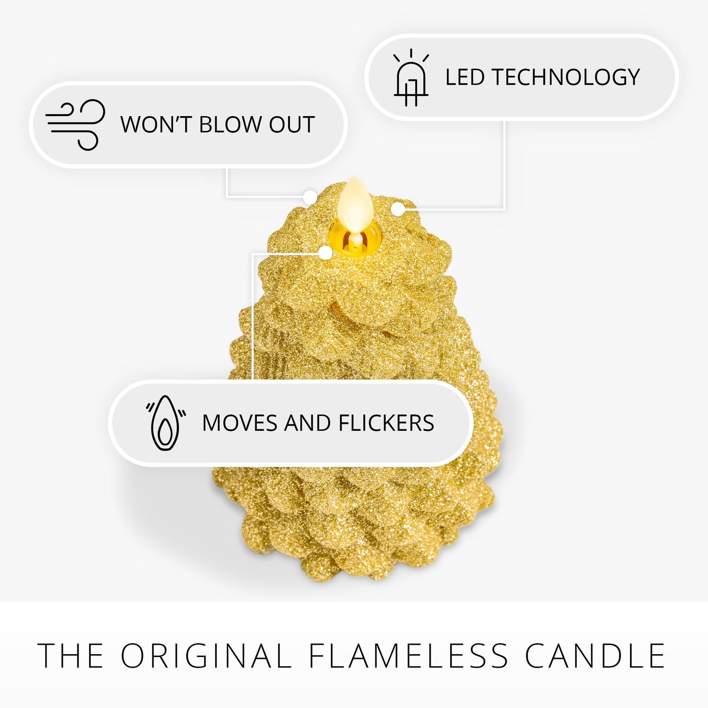 Luminara Rich Gold Glitter Flameless LED Candle North Tree Moving Flame Pillar (3.8" x 6")