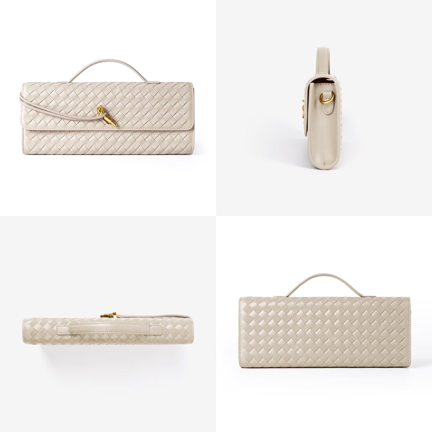 Joryin Woven Purse For Women Evening Clutch Woven Leather Handbags Crossbody Bag Suede Purse Formal Evening Bag, Seashell Beige