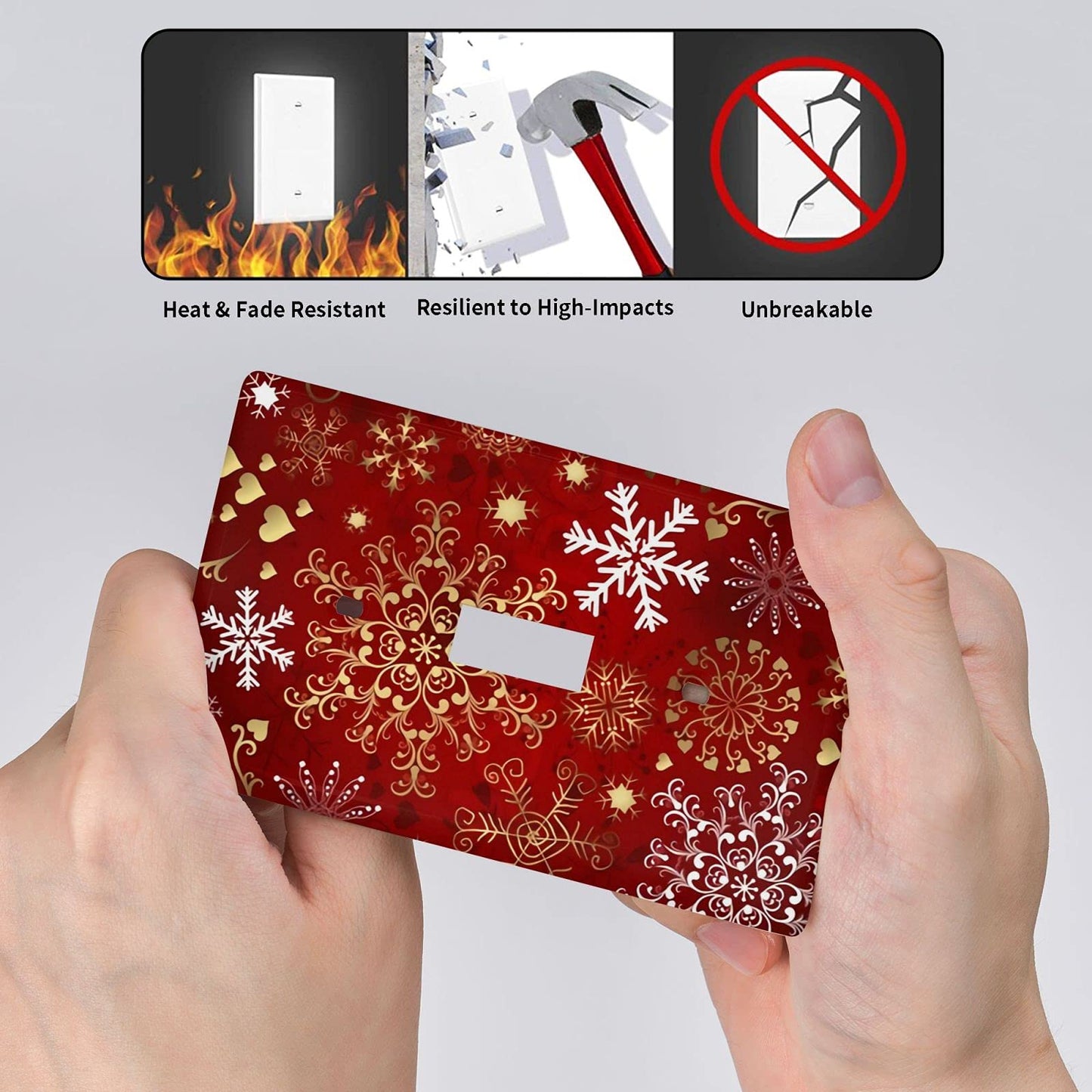 Winter Snowflake Red Sparkle Christmas Pattern Single Gang Toggle Light Cover Decor Wall Plate/Switch Standard Size
