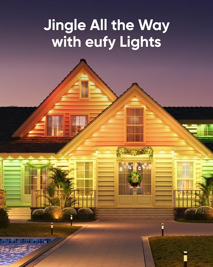 eufy Permanent Outdoor Lights E22, 150ft with 90 Triple-LED Lights, Smart RGBWW, Daily and Holiday, Up to IP67 Waterproof, AI Lighting Themes for Halloween, Christmas, Links with Cameras, Black