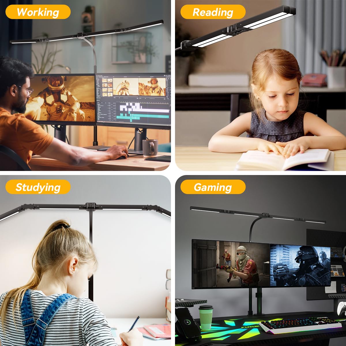 SANDROY VOLT Adjustable LED Desk Lamp – Stepless Dimming & Color Temp Remote Control, Eye-Caring 4 Large Light Souce, Flexible Neck, Clamp, 5 Lighting Modes for Reading, Computer, DIY (Black)