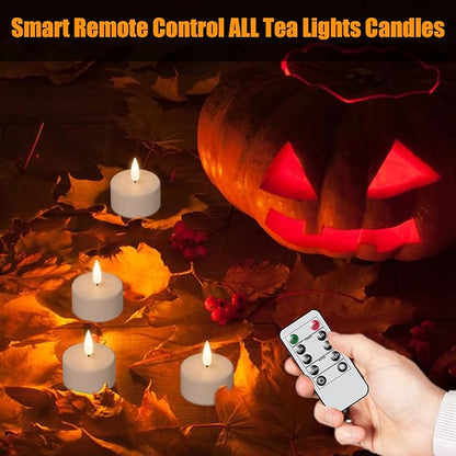 Rechargeable Tea Lights Candles with Remote Timer & Charging Base, 12pcs Battery Operated LED Candles Tea Lights Flameless for Halloween Decorations Wedding Home DecorΦ 1.57" H 1.85"