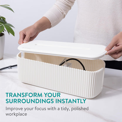 Navaris Ribbed Cord Boxes - Stylish Cable Management Box - Cord Wire Organizer to Hide Cords - Power Strip Hider Storage Box - for Desk Desktop & TV Cable Management - Set of 2