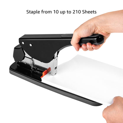 Amazon Basics Effortless Heavy Duty Stapler, 210 Sheets High Capacity, Large Office Stapler with 1000 Staples, Black
