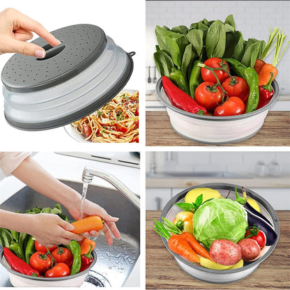 Microwave Splatter Cover Vented for Food, Splatter Guard & Colander Kitchen Gadget for Fruit Vegetables Microwave Plate Cover with Hook Hole,Dishwasher-Safe,BPA-Free Silicone & Plastic (2 Pack)