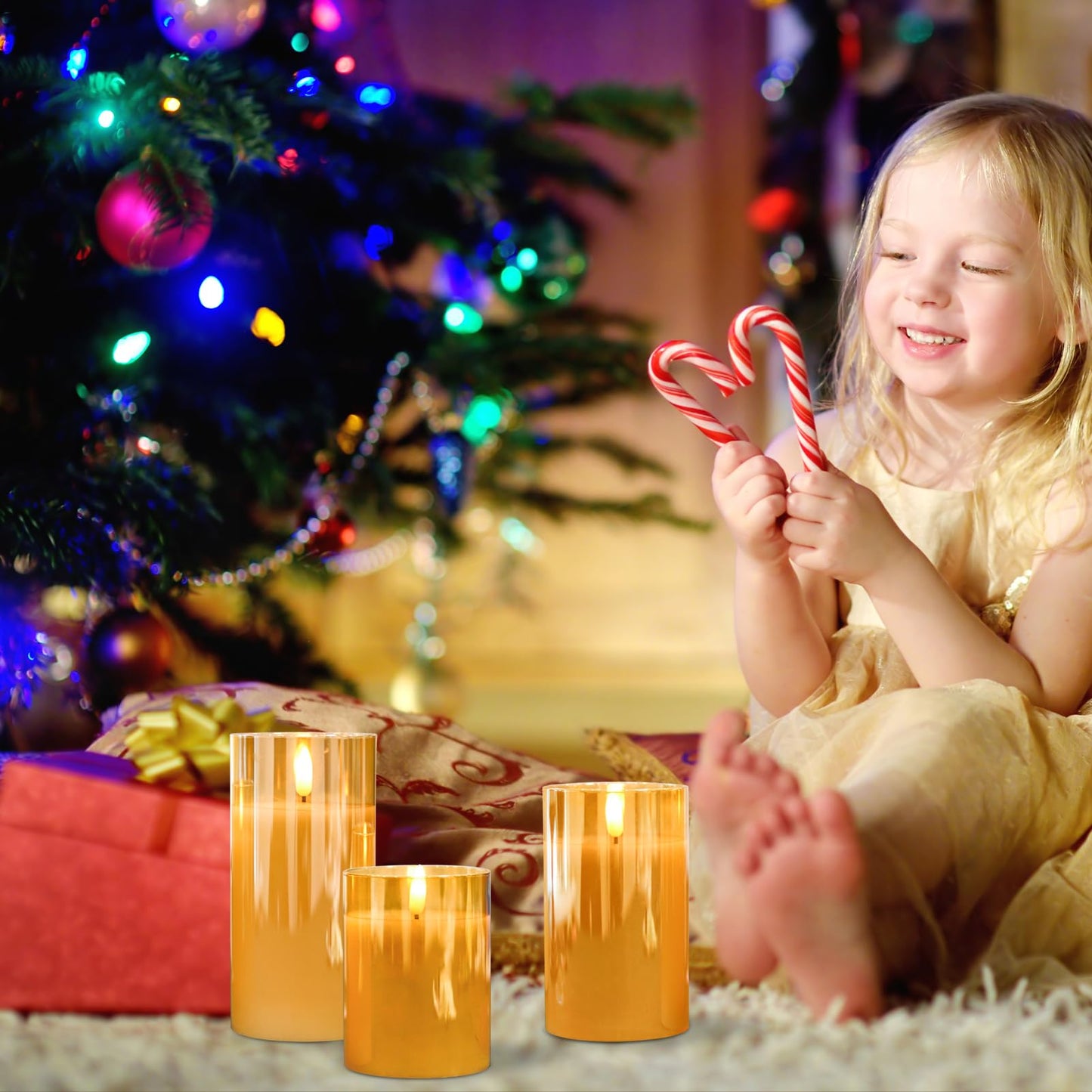 KunSwenn Rechargeable Candles with Remote, Rechargeable Flameless Candles with Timer, LED Battery Operated Candle with 3D Wick and Charging Cable for Halloween Christmas Decor(Gold)