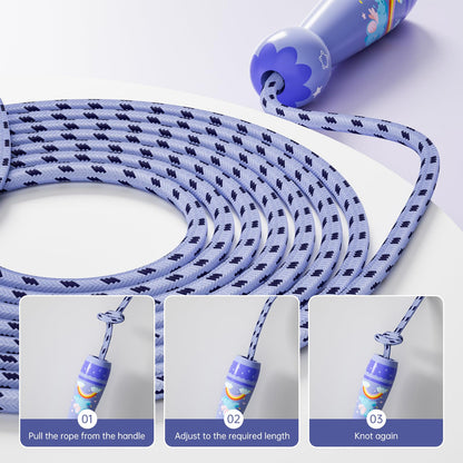 Jump Rope for Kids-Adjustable Cotton Braided Skipping Rope with Wooden Handle for Toddler Fitness Workout Exercise Outdoor Activity