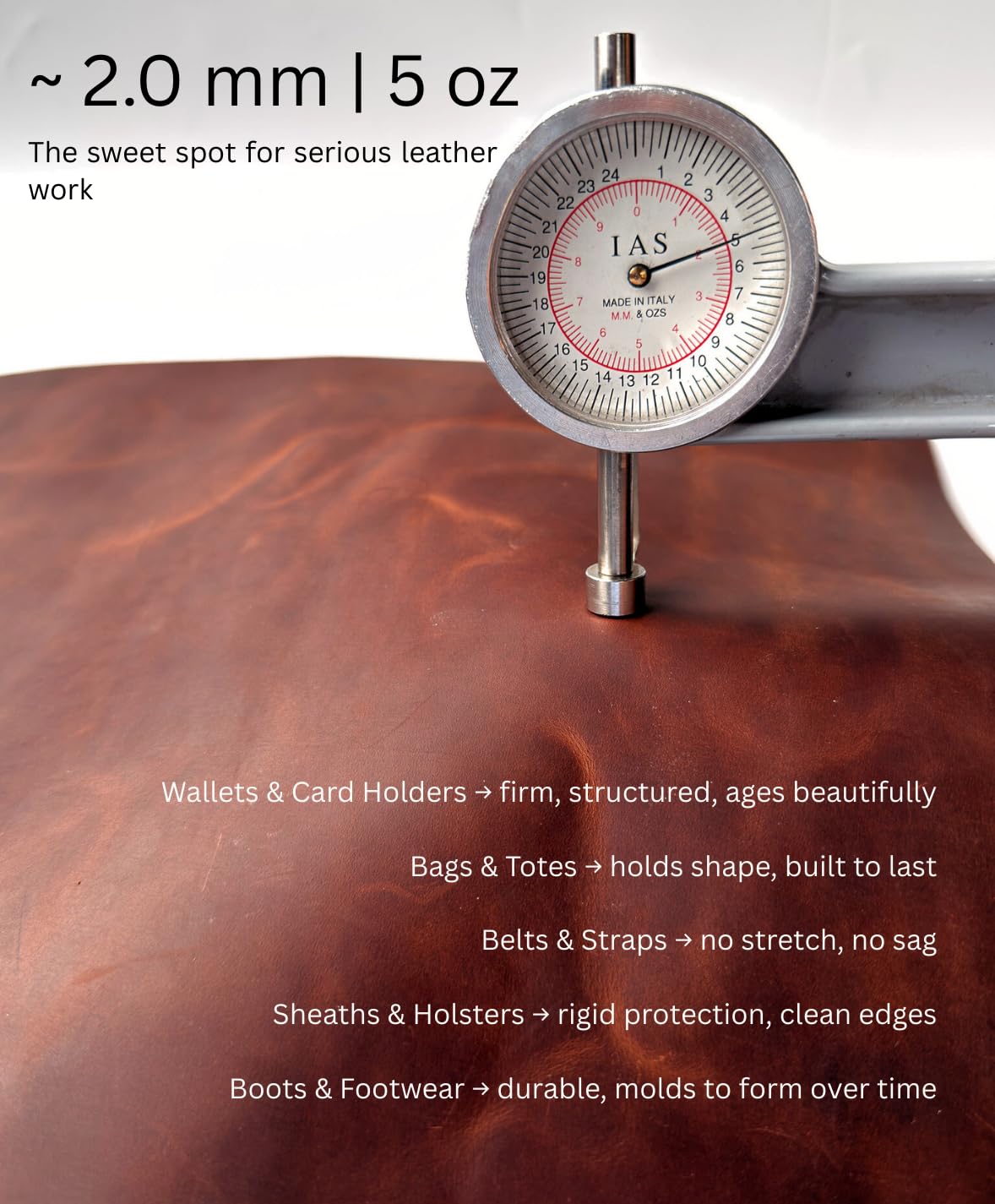 12"x24" Genuine Full Grain Crazy Horse Leather Sheets for Crafts | 2mm 5oz Thick Oil Tanned Pull-Up Cowhide | Pre-Cut Leather Pieces for Wallets, Belts, Bags & Sheaths (Mocha)