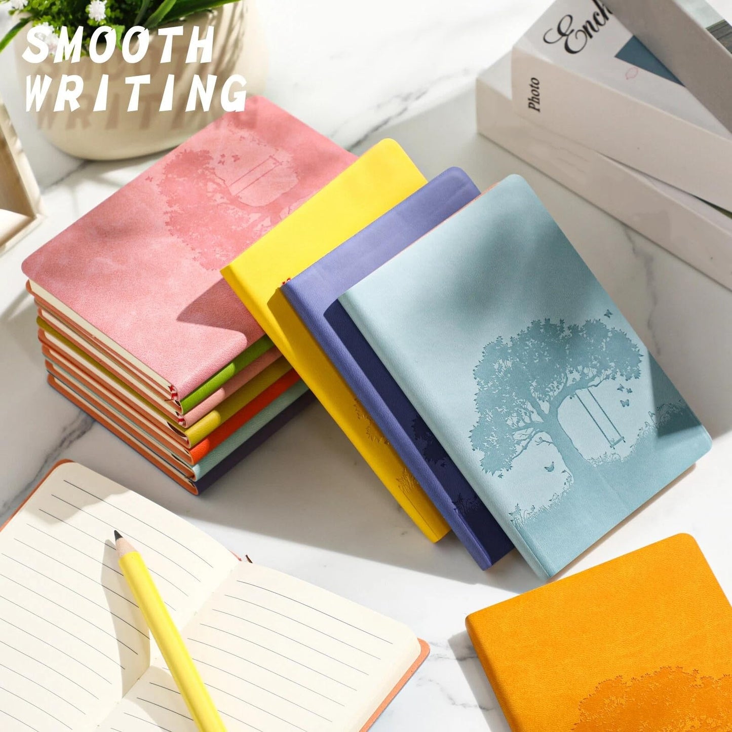 TaoBary A6 PU Leather Journals Notebook Bulk Colorful Tree Life Lined Journal Leather Cover Writing Notebook for Administrative Professionals Nurse Teacher Volunteer 128 Pages(Fresh Color,36 Pcs)