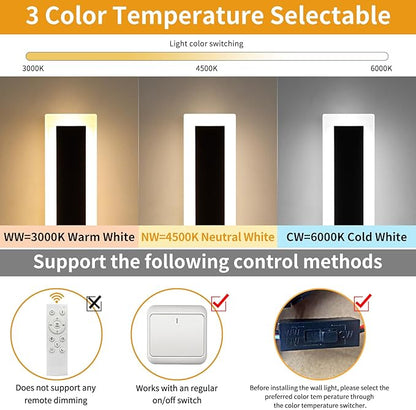 Upgrade Widened 2 Pack Long Outdoor LED Wall Light, 57inch Modern Minimalist Wall Sconce, 3 Color 3000K/4500K/6000K, 50W, IP65 Waterproof, Black Exterior Lighting Fixture for Patio, Garden, Garage