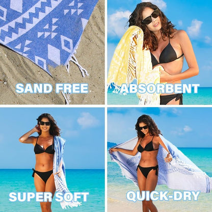 Thin Turkish Beach Towel - Lightweight Quick-Dry Cotton | Extra Large Sand-Free Bath & Pool Accessory