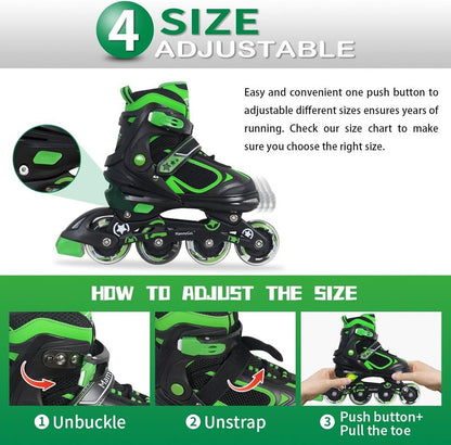 Adjustable Inline Skates for Kids | Light-Up Wheels | Ages 4-16 | Boys & Girls