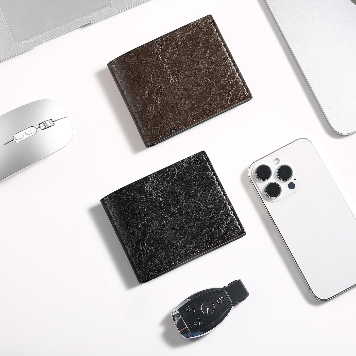 VZZNN 6 Pieces Wallet for Men,Leather Men's Wallets Bulk for DIY Engraving,With Money Clip,Card Holder(3 Black & 3 Light Brown)