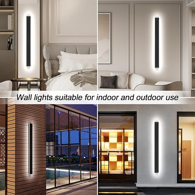 24 Inch Modern Outdoor Wall Light 2700-65000K/3CCT Dimmable Outdoor Wall Sconce IP65 Waterproof Long Wall Light with Remote Control Linear Exterior Outside Wall Lights for Garage House