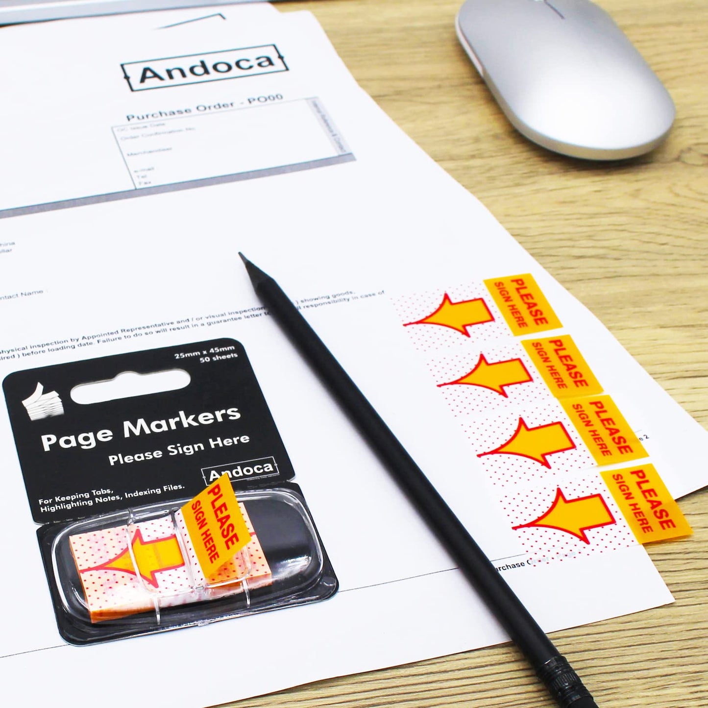 Please Sign Here Message Flags, 300 Pages Total, 0.98 x 1.77 Inch Wide, Easy to Post, 50 Flags/Dispenser, Medium Yellow, 6 Dispensers/Pack