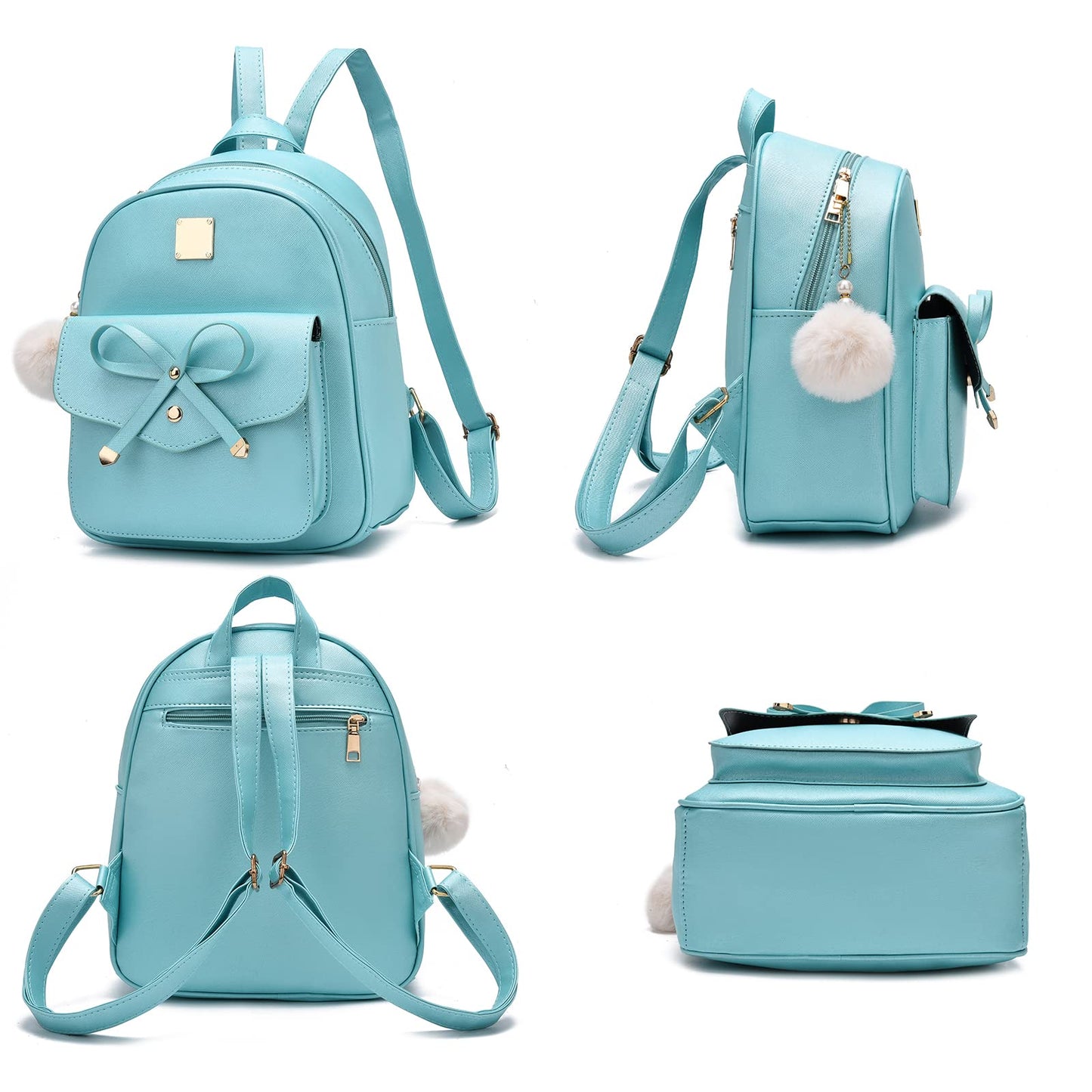 I IHAYNER Girls Bowknot 3-Pieces Fahsion Leather Backpack Backpack Purse for Women Rucksack for Ladies Shoulder Bag Pearl Blue
