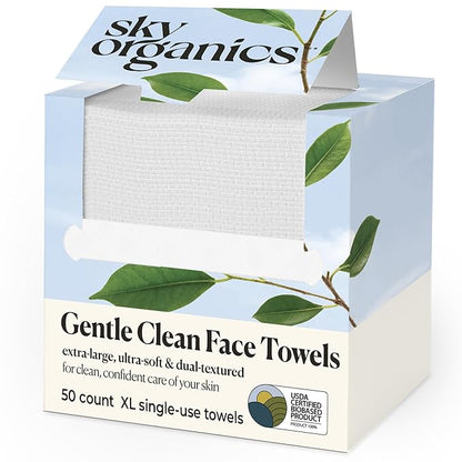 Sky Organics - Gentle Clean Face Towels - 50 XL Single-Use Face Wipes - Ultra