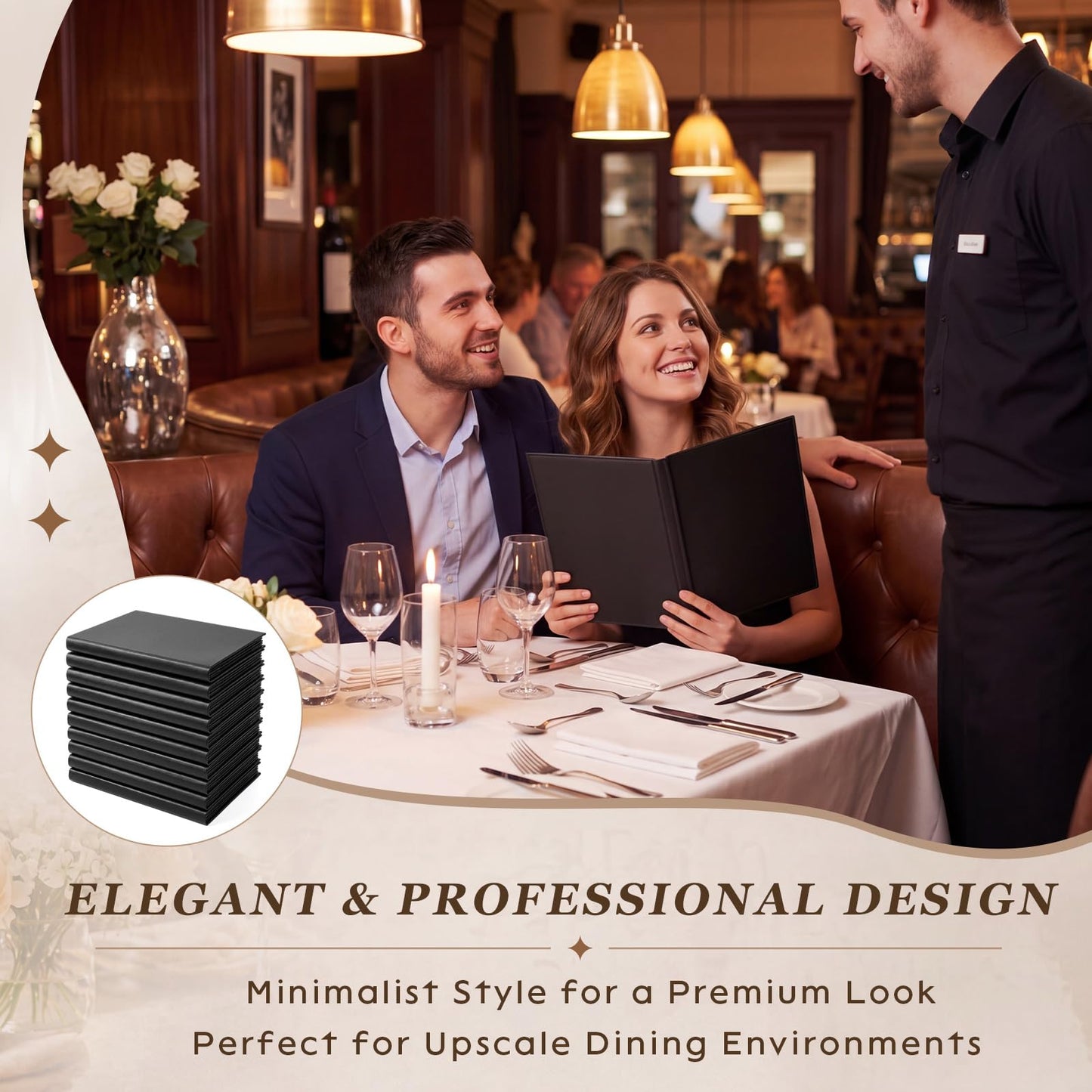 Durable PU Leather Material: PU Leather Resists Scratches, Stains, and wear, Keeping menus Looking Professional and Clean in Busy Restaurants, cafes, and Bars