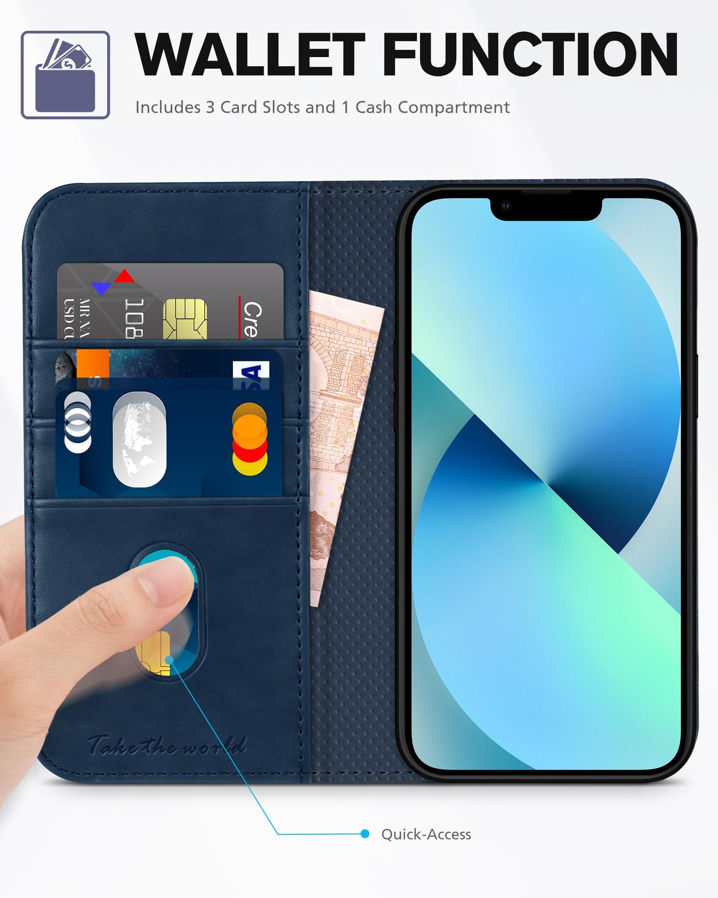 TUCCH Case for iPhone 13 Wallet Case 5G, [Card Holder] Slots Folio PU Leather Cover, Kickstand Flip Case with [TPU Shockproof Interior Case] Compatible with iPhone 13 6.1-inch 2021, Brown & Dark Blue