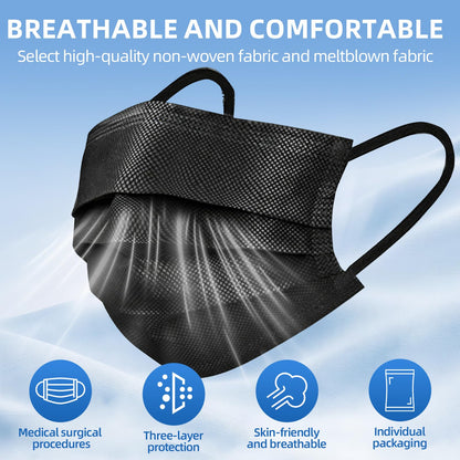 CHAOYA Surgical Masks,Black Face Masks Disposable,Individually Wrapped,50 Pack,Comfy,Breathable