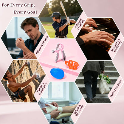 CYFIE Grip Strength Trainer Kit with Adjustable Resistance 10-132 Lbs, Hand Grip Strengthener, Finger Strengthener, Stress Relief Ball, Forearm Strengthener, Ideal for Athletes and Physical Therapy