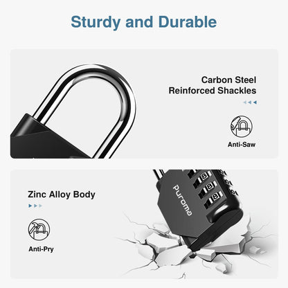 Puroma 2 Pack Combination Lock for Locker 4 Digit Outdoor Waterproof Padlock for School, Gym, Sports, Fence, Toolbox, Gate, Case, Outdoor, Hasp Storage (Black)