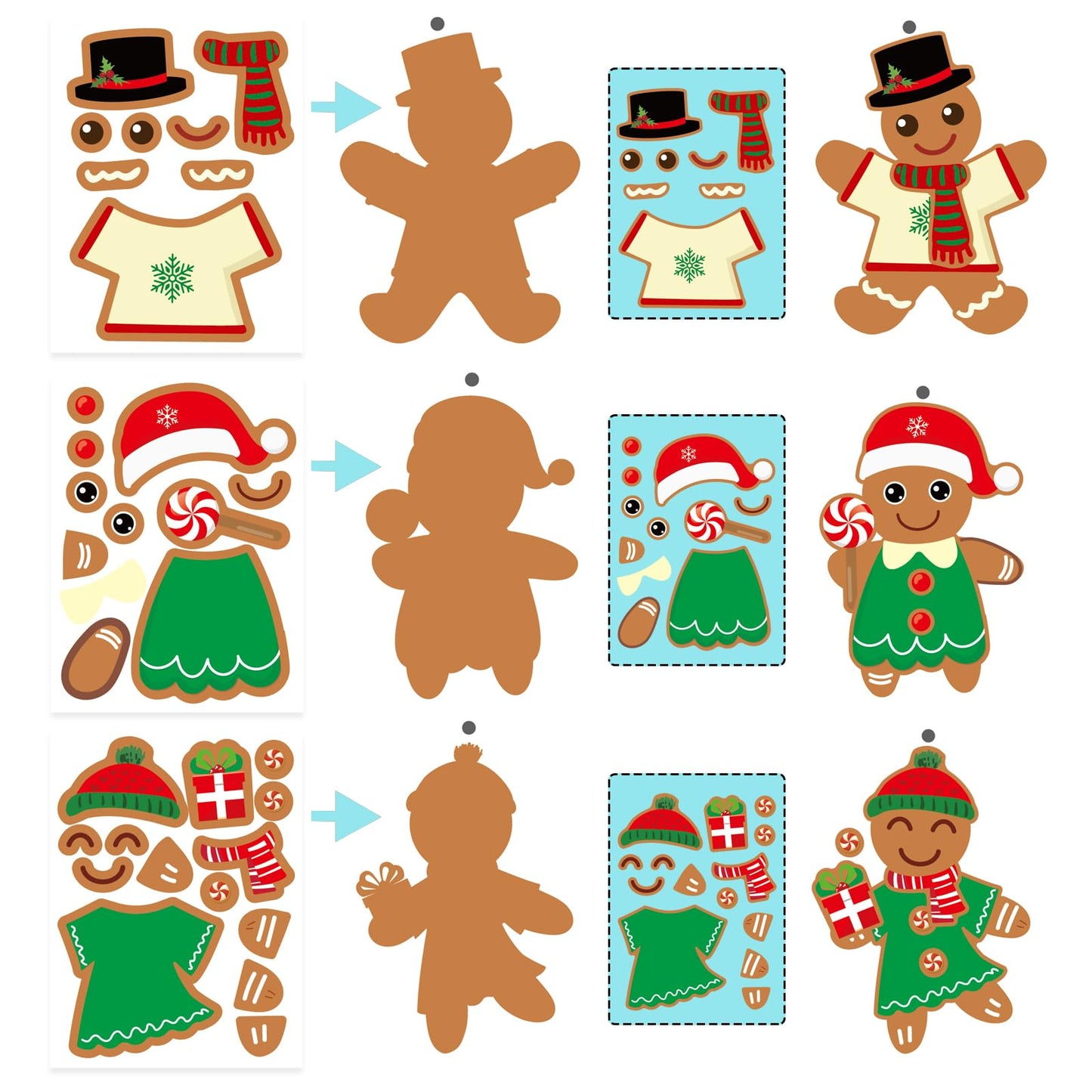Christmas Gingerbread Man Craft Kit for Kids, Make a Gingerbread House Hanging Ornament Sticker Kit, Christmas Party Favor Home Classroom Activity(24 Sets)
