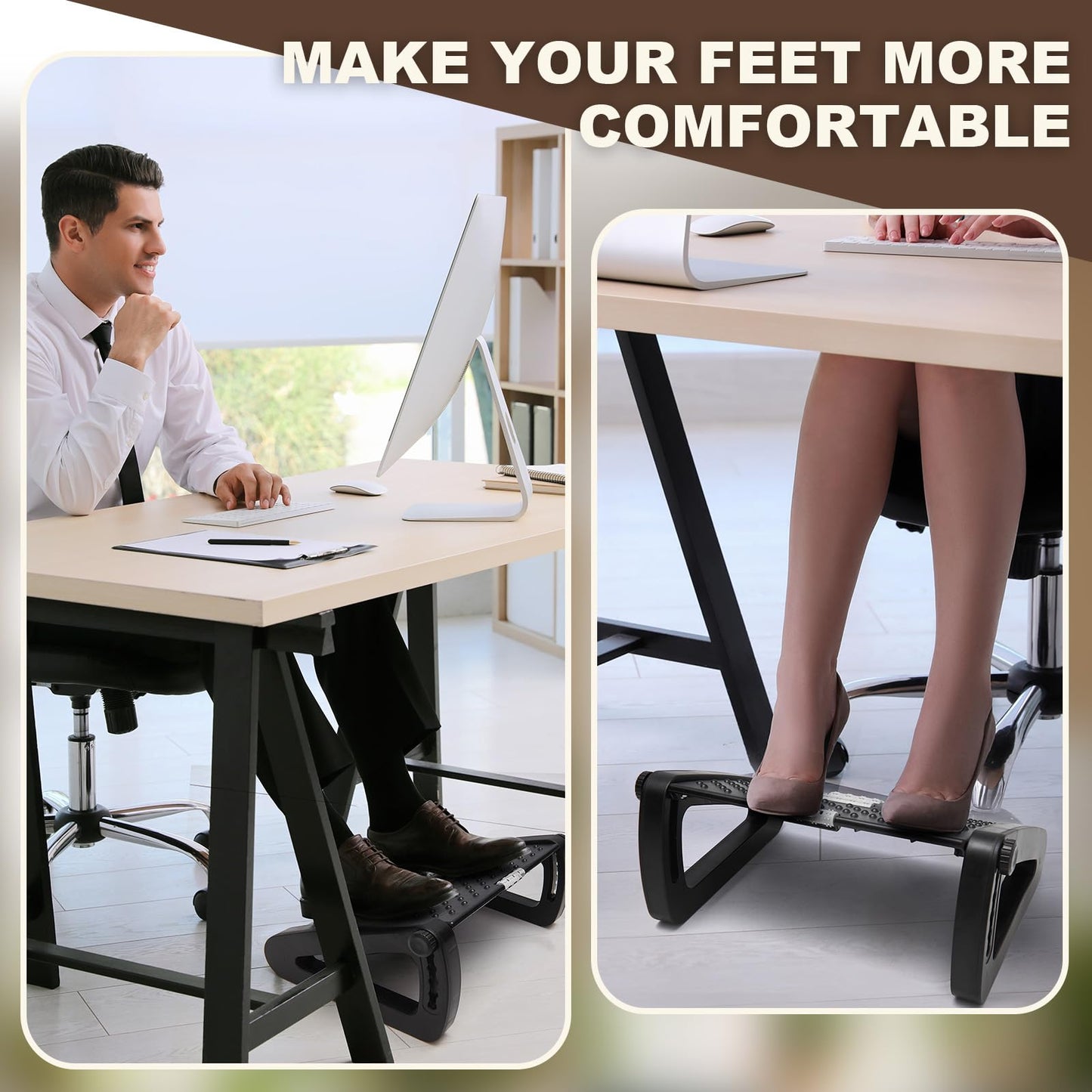 Beeveer 2 Pcs 6 Heights Adjustable Foot Rest for Under Desk at Work, Tilt Adjustable Footrest Ergonomic Foot Stool for Under Office Desks Chair Footrest for Leg Rests Home Pressure Relief(Black)