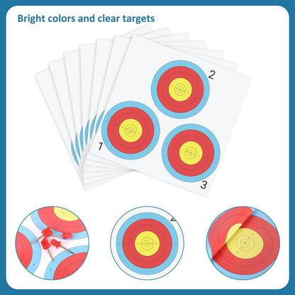 suituts 100 pcs Archery Targets Paper 3 Spot Bow and Arrow Target Paper 17 x 17 Inch Paper Archery Targets, 4 Pcs Archery Target Pins Included