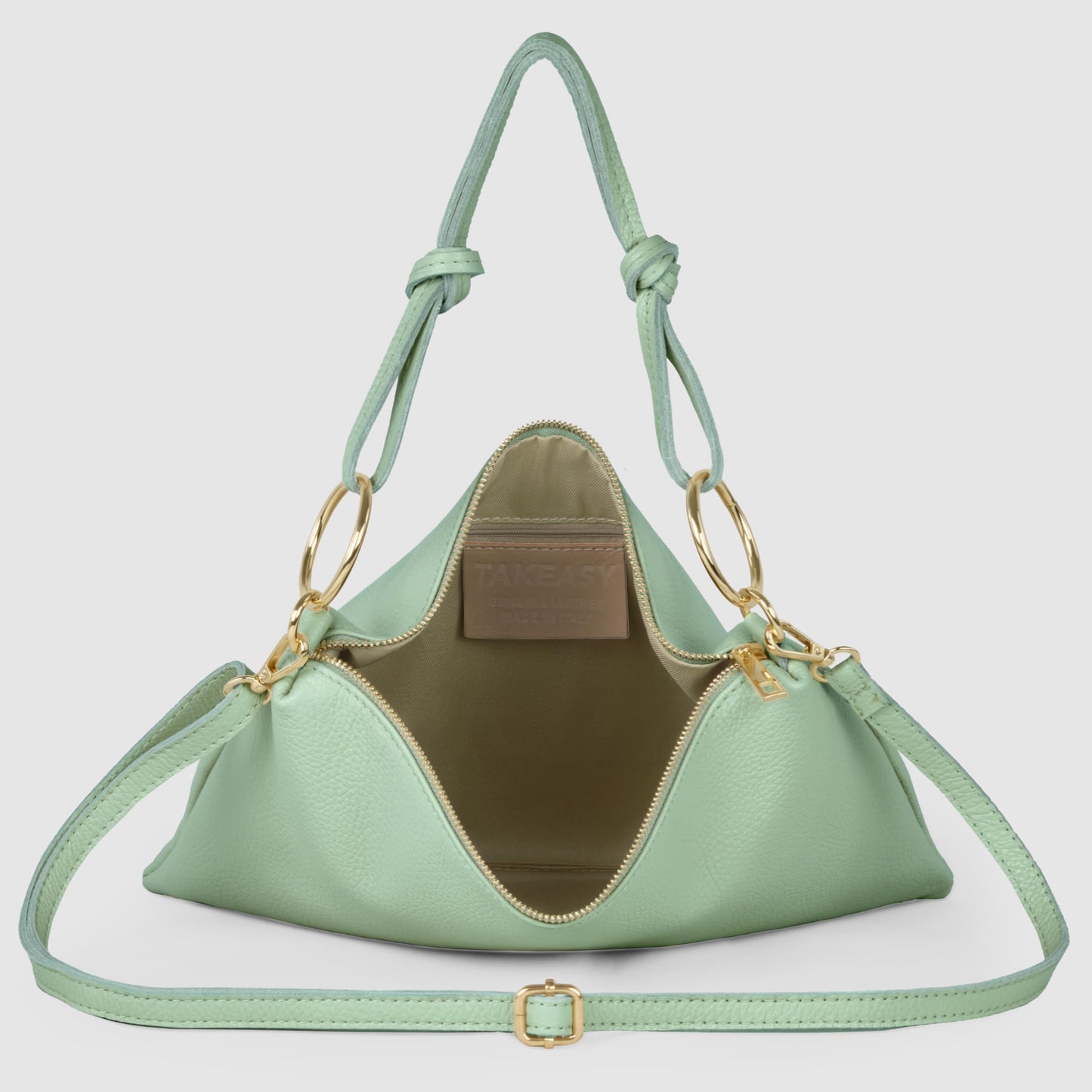 Italian Calf Leather Shoulder Bag for Women | Rectangular Handbag Purse with Zipper, Top-Handle & Crossbody Strap (Sage Green)