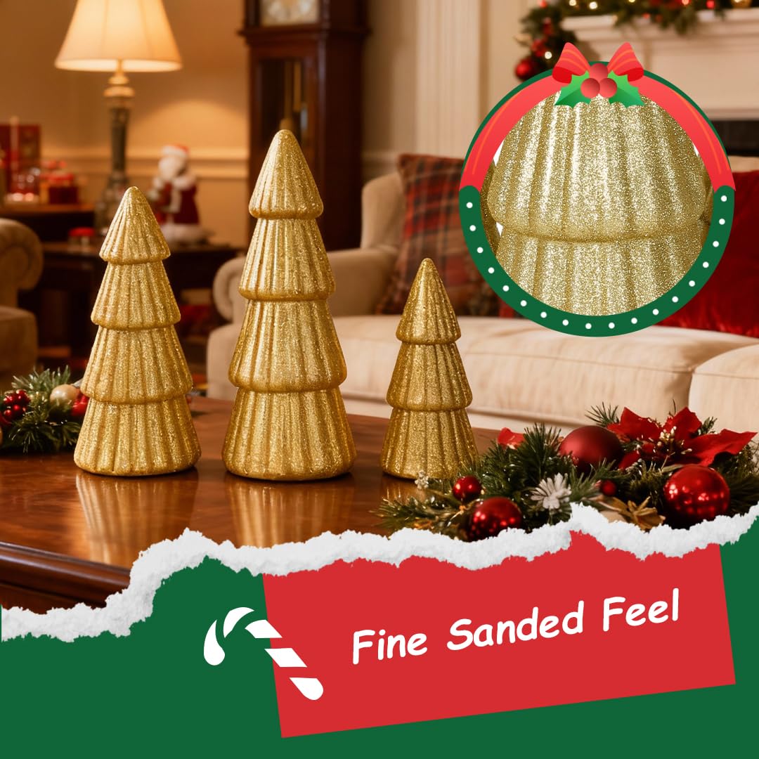 Joyhalo Tabletop Christmas Trees, Set of 3 Frosted Christmas Trees Indoor Xmas Decoration Centerpieces for Table, Mantel, Holiday, Party and Home Decor, Gold
